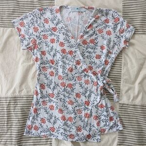 Passion Lillie Cotton Floral Wrap Top in White and Red